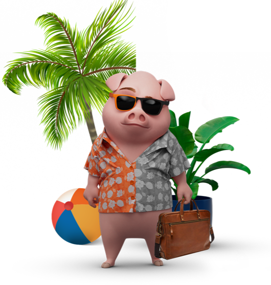 Max, the character with a briefcase and a beach ball
