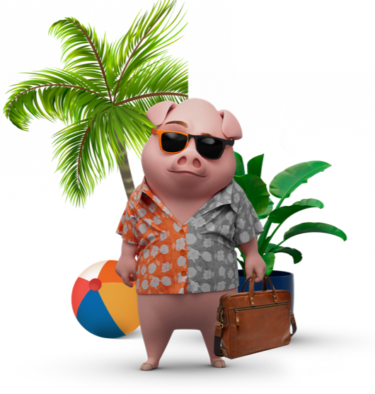 Max, the character with a briefcase and a beach ball